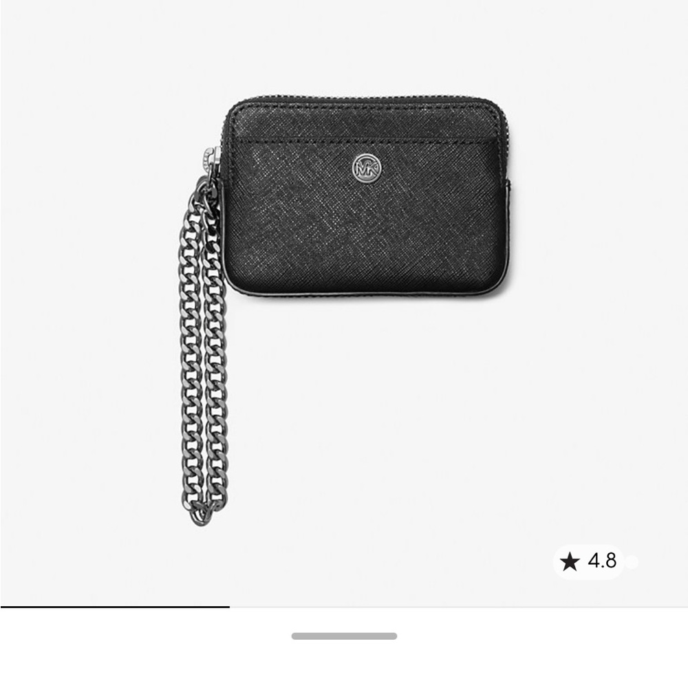 Michael Kors Black Saffiano Leather Zip Wristlet with Chain Strap